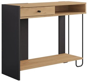Czarno-naturalna konsola z blatem w dekorze dębu 35x100 cm Saturne – Marckeric