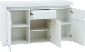 Komoda Trzydrzwiowa z Szufladą do Salonu IVORY Biała / Biały połysk 152 cm Nowoczesna