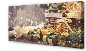 Zdjęcie na płótnie Prezenty, Gałązki i Bombki