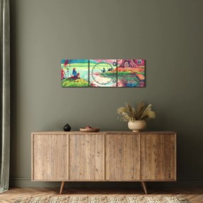 Obraz - Akwarela, Bay in a mountain village (z zegarem) (90x30 cm)