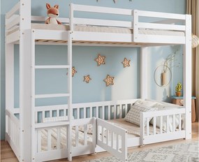 Łóżko piętrowe 90x200 cm - z barierkami bezpieczeństwa - drewno lite + Rady LVL - Biały