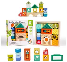Classic world drewniane klocki sensoryczne 7 funkcji układanka multifunkcyjna kształty dźwięk montessori 14 el.