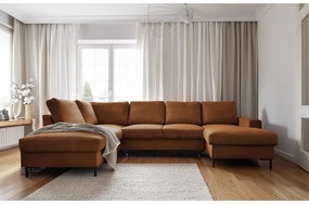 Pomarańczowobrązowy sztruksowy rozkładany narożnik (lewostronny) Lofty Lilly – Miuform