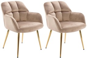Zestaw 2 krzeseł z podłokietnikami - Welur i złoty metal - Beżowy - PEGA
