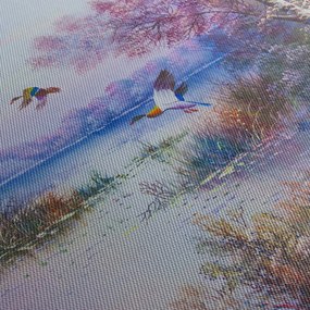 Obraz - Idzie jesień, obraz olejny (z zegarem) (90x30 cm)