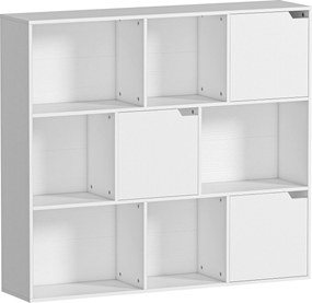 HOMCOM Regał na książki, 9 modułów, 3 drzwi, 6 otwartych półek, do salonu, sypialni, płyta wiórowa, biały