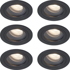 Zestaw 6 nowoczesnych reflektorów wpuszczanych czarnych, obrotowych i uchylnych IP44 - Chuck