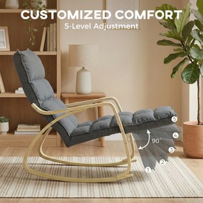 HOMCOM Fotel bujany z regulowanym podnóżkiem, fotel relaksacyjny, szary | Aosom PL