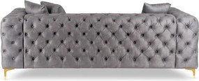 Sofa SORRENTO 3S Trzyosobowa Szara Welurowa Glamour