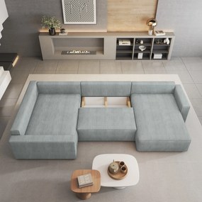 Masseno Narożnik VELAMI z funkcją spania i pojemnikiem na pościel Narozniki U, Rozkładana sofa - Jasnoszary, POSO 55