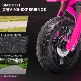 AIYAPLAY Elektryczny Motocykl dla Dzieci 12V z Kółkami Bocznymi, Pojazd dla Dzieci z Klaksonem i Dźwiękiem Startu, 3 km/h, Różowy