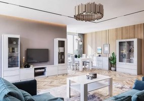 WYSOKA DUŻA KOMODA BIEL WYSOKI POŁYSK LAKIER SALON