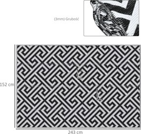 Outsunny Dywan Zewnętrzny Wodoodporny z Plastiku 152x243cm Wzór Czarno-Biały Stylowy i Praktyczny | Aosom PL