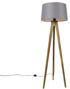 Rustykalna lampa stojąca na trójnogu z odcieniem z lnu w kolorze ciemnoszarym 45 cm - Tripod Classic Rustykalny / Vintage Oswietlenie wewnetrzne