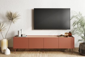 Szafka RTV Desin 220 cm z metalowymi nogami - ceramic red / dąb nagano