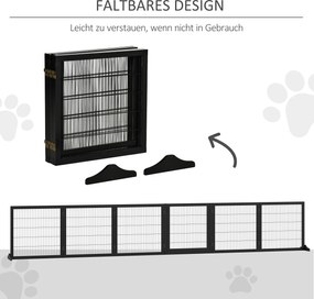 PawHut Barierka Ochronna dla Psów Składana z Drewna Sosnowego i Metalu Czarna 432x36x70cm | Aosom PL