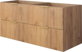 Szafka pod umywalkę, Dąb Craft, 120 (2 x 60) x 57 x 46 cm, uchwyt złoty, bez blatu
