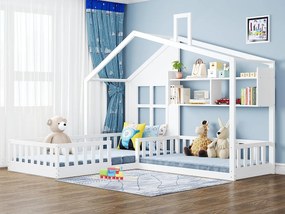 Łóżko dziecięce 70x140 cm/90x200 cm z drewna - z półkami i stelażem na listwy - Białe