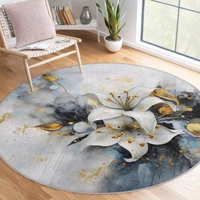 Niebiesko-szary okrągły dywan odpowiedni do prania ø 150 cm Golden Lilly – Mila Home