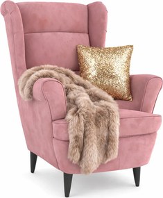 Różowy tapicerowany welurem fotel uszak G2-P27