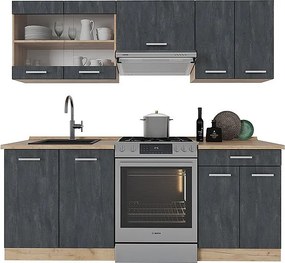 Aneks kuchenny czarny beton/złoty dąb 200x46x81.6 r-line