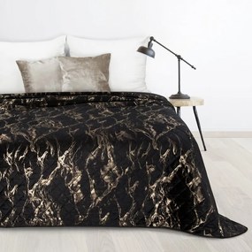Narzuta na łóżko welwetowa marmurek elegancka 170x210 cm czarno-złota