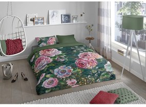 Zielona bawełniana pościel jednoosobowa 140x220 cm Fleur – Good Morning