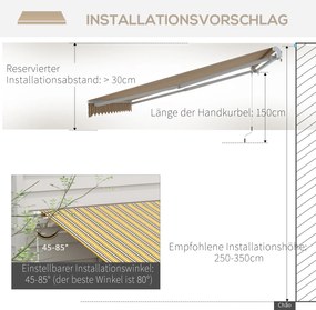 Outsunny Markiza Ochronna Przed Słońcem, 3,5 m x 2,5 m, Żółty + Szary