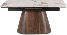 Zestaw Stół Rozkładany Ceramiczny LIZBONA 160-200 cm Biały Marmur/Orzech i 4 Krzesła Tapicerowane GRENADA Kremowe