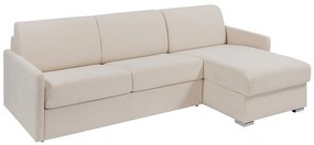 Kanapa narożna dwustronna rozkładana typu express z beżową tapicerką - Miejsce do spania 160 cm - Materac 18 cm - CALIFE