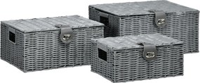 HOMCOM Zestaw 3 koszy do przechowywania z PE-Rattanu Szare z zapięciem i uchwytami 355x285x18cm | Aosom PL