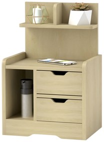 HOMCOM Stolik Nocny z 2 Szufladami, Otwarta Półka, 40x30x60 cm, Dekor Drewna