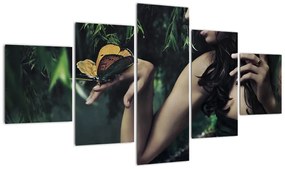 Obraz pełnej wdzięku kobiety z motylem (125x70 cm)