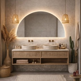 Lustro półokrągłe bezramowe oszlifowane z podświetleniem MOON Half LED | Różne rozmiary | Różne kolory : Kolor tafli szkła - Brąz, Rozmiar - 40 x 80 cm