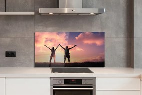 Szklany Panel Sylwetki Ludzi o Zachodzie