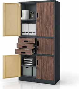 Szafa biurowa metalowa z sejfem antracytowa/orzech, 900x1850x400 mm: FILIP II Eco Design