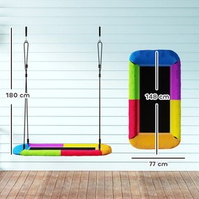 AIYAPLAY Huśtawka typu gniazdo regulowana do 300 kg z regulowanymi linami dla dzieci w wieku 3-8 lat 148x77x180 cm wielokolorowa | Aosom PL
