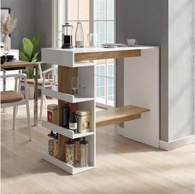 Stół barowy biały/złoty dąb 108x50x103 dana