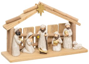 Szopka bożonarodzeniowa + 7 figurek, 30 x 18 cm