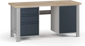 Stół warsztatowy G7, blat bukowy, 1700 x 685 x 840 mm, 1x szafka, 3x szuflada, grafitowy
