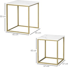 HOMCOM zestaw 2 stolików kawowych, stolik kawowy z marmurowym wykończeniem w kolorze białym