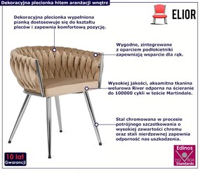 Beżowe nowoczesne krzesło fotelowe welurowe - Onis