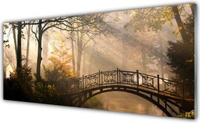 Panel Szklany do Kuchni Drewniany Mostek w Lesie