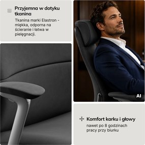 Ergonomiczny fotel biurowy tapicerowany Command, szara tkanina