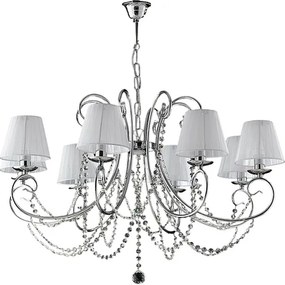 Żyrandol Magda z chromowanego żelaza, 8 świateł z abażurami 118 Ø78 BL146-8-CR-PAR