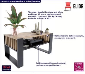 Nowoczesny stolik kawowy z lamelami czarny + dąb artisan - Enya 4X