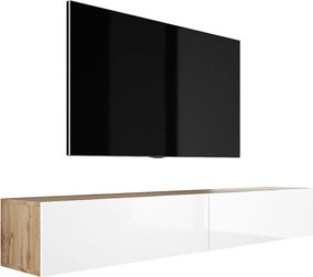 Zawieszana szafka RTV, (2 x 100) x 34 x 32 cm, Dąb Wotan / Biały Błyszczący