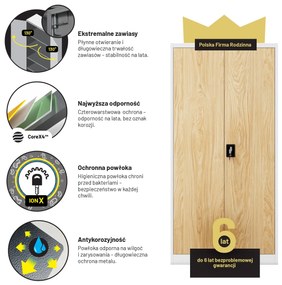 Biurowa szafa metalowa JAN, 900 x 1850 x 400 mm, Eco Design: biała/ dąb sonoma