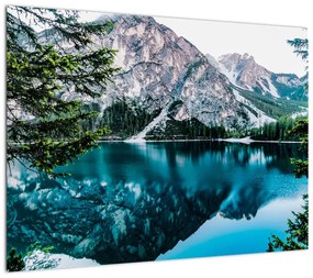 Obraz na szkle jeziora w Alpach (70x50 cm)