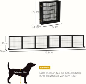 PawHut Barierka Ochronna dla Psów Składana z Drewna Sosnowego i Metalu Czarna 432x36x70cm | Aosom PL